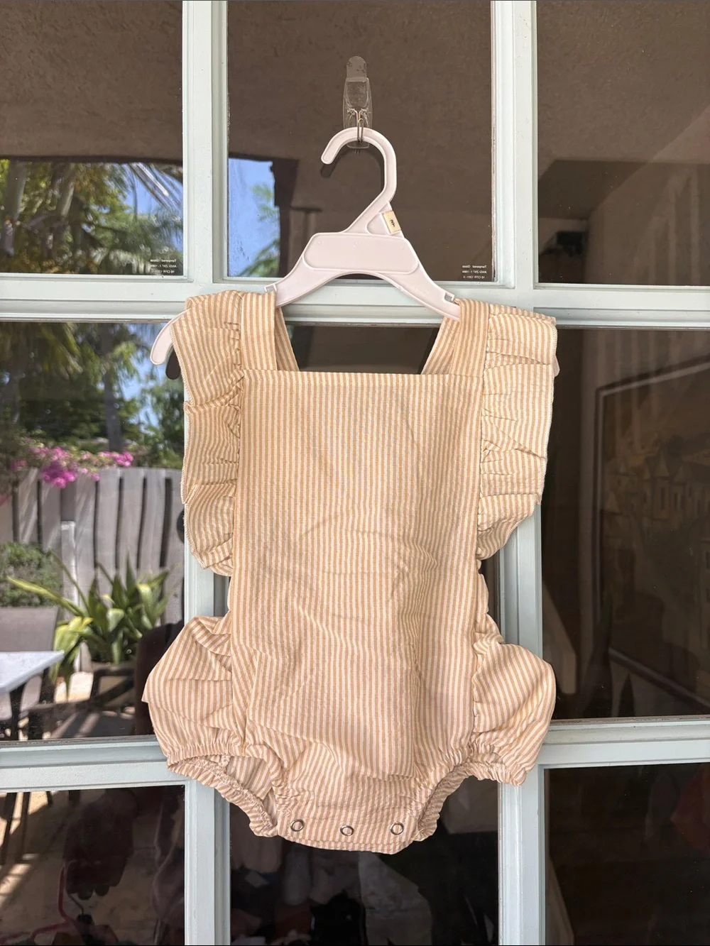 Striped Ruffle Baby One-Piece Bodysuit in Cream